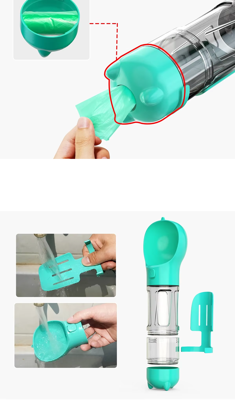 garrafa portátil para cães e gatos, 3 em 1