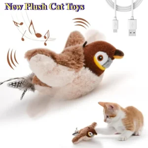 hot cat interactive toys catnip electric pat bird (with catnip) dog cats touch activated squeaky plush toy pet usb rechargeable